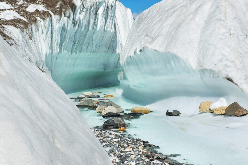 Glacier river on the Baltoro Glacier near Concordia and K2