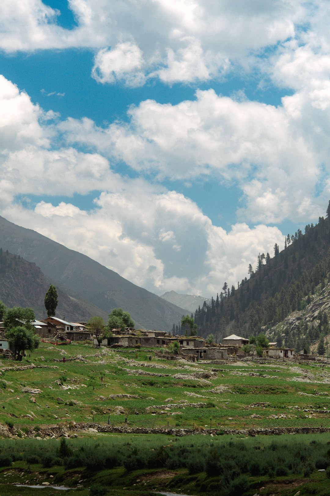 Mountain village in the green Swat Valley of Pakistan